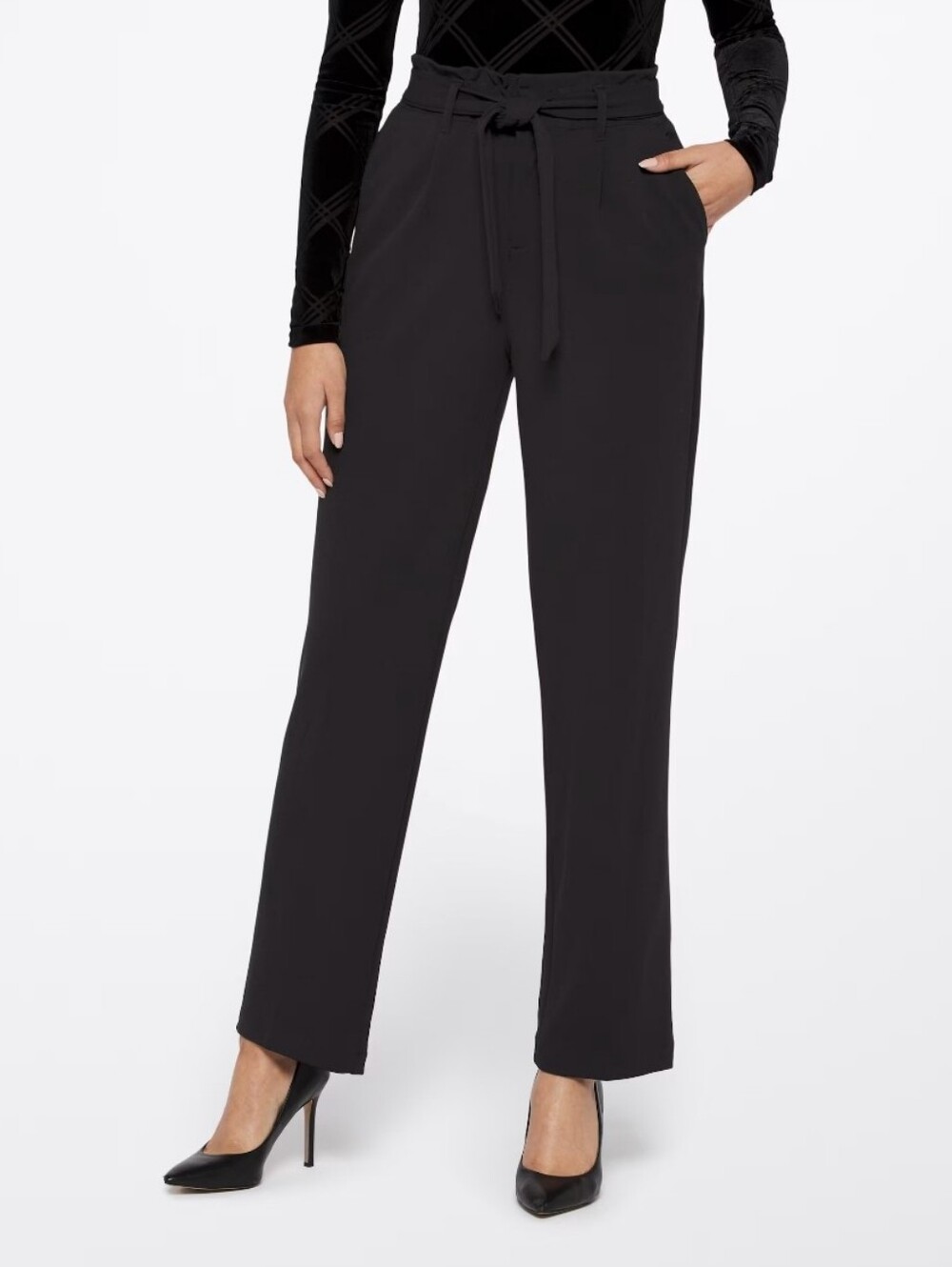 NWT Mason & Belle High-Rise Black Tie-Waist Straight Leg Trousers, Size 12